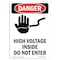 Signmission OSHA Danger Sign, 14" Height Rigid Plastic, High Volt Inside, Portrait, 1014-V-1332 OS-DS-P-1014-V-1332 - alternate 1